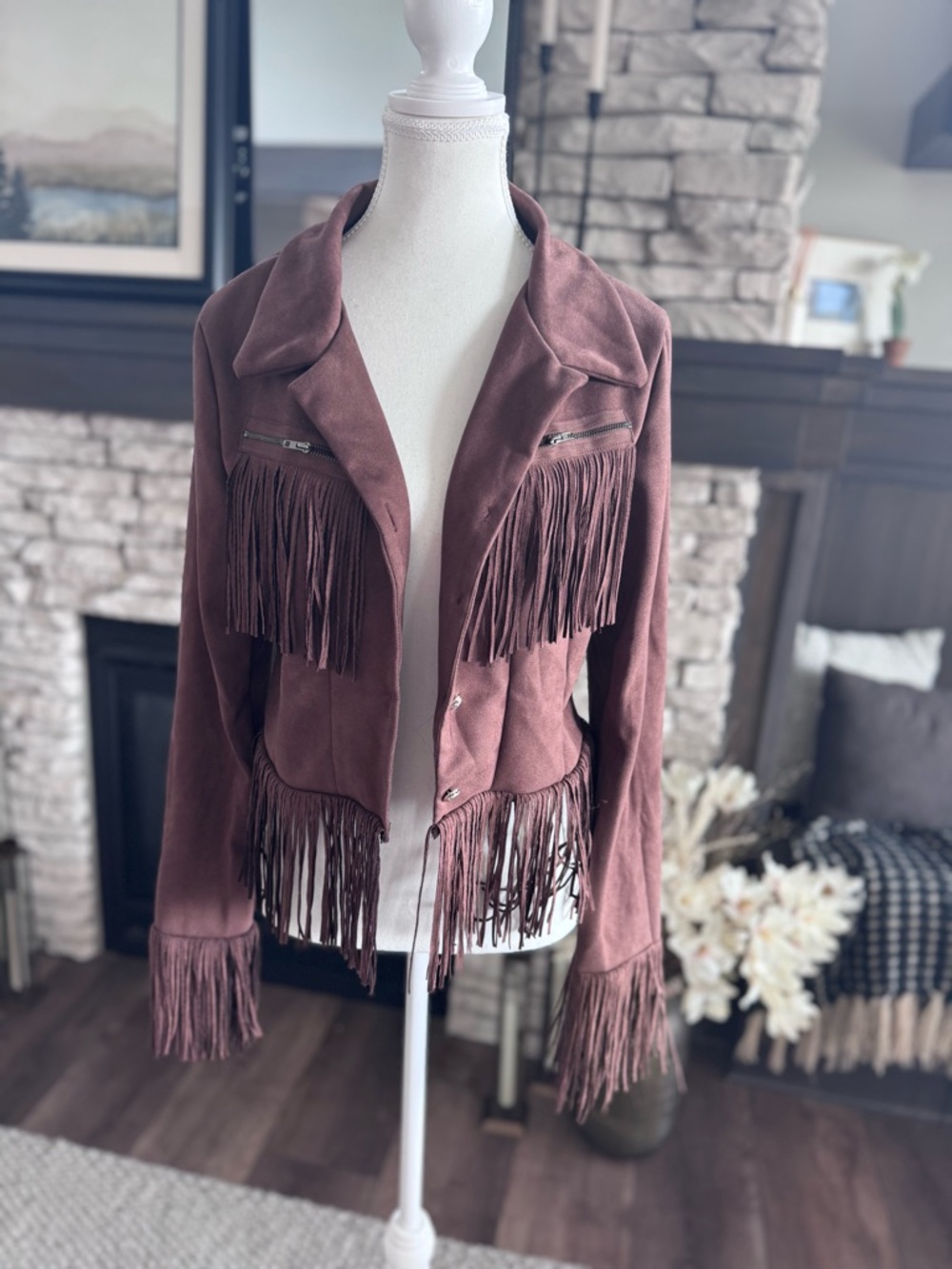 NEW Wonens Medium Fringed Moto Jacket - Brown